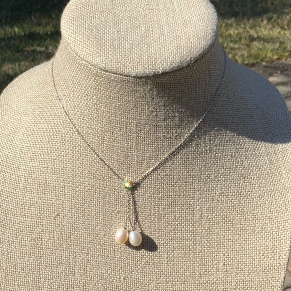 PEARL &TOPAZ 925 STERLING SILVER NECKLACE, 18 INCHES